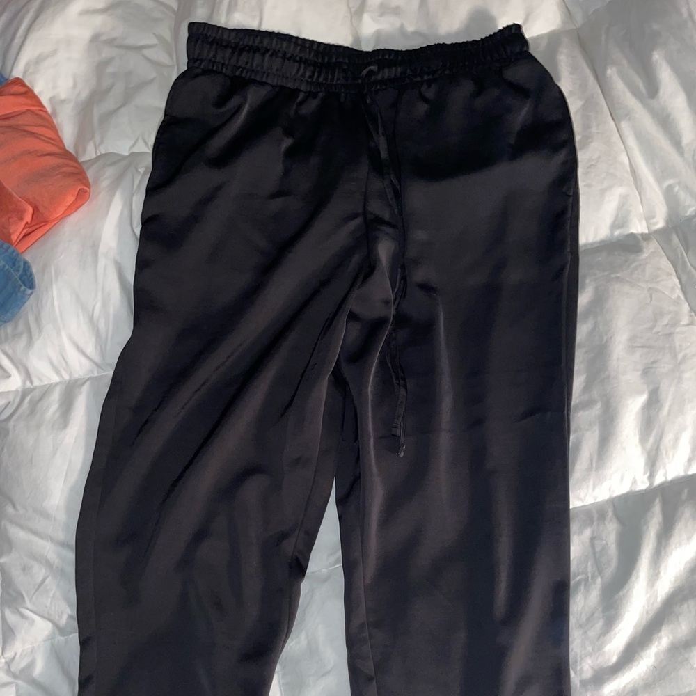 Black satin joggers